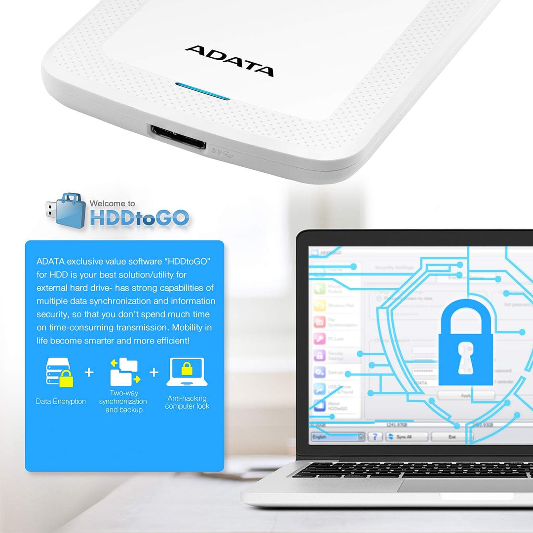 ADATA HV300 - 1 TB, externe Festplatte mit USB 3.2 Gen.1, weiss, 1TB 1TB weiss, 1TB weiss