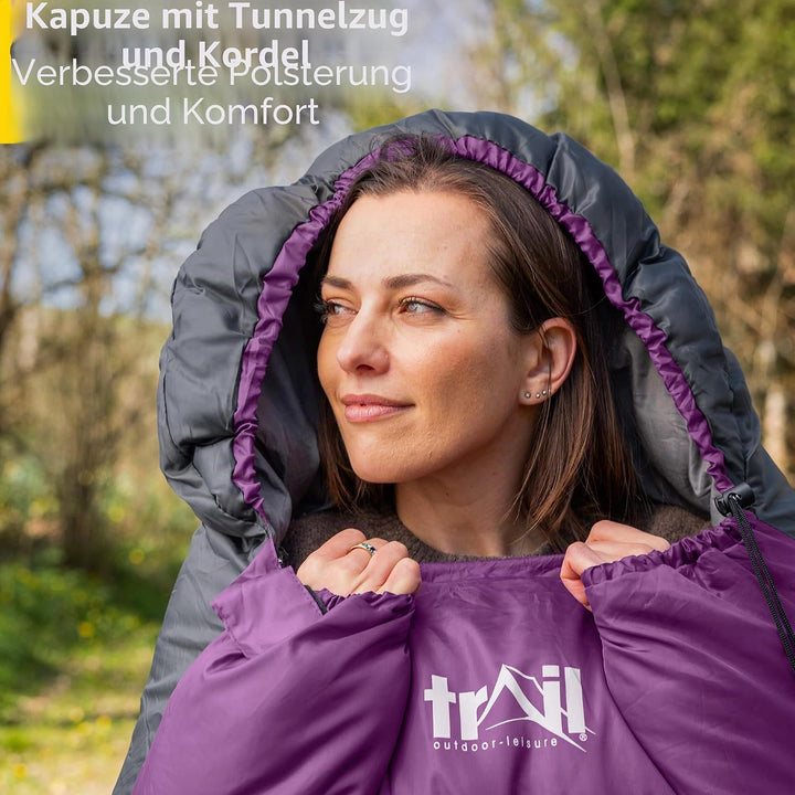 Trail-Alpin-Schlafsack mit Kapuze – 250 g Schlafsack, 3-Jahreszeiten- Schlafsack. Leicht, kleines Pa