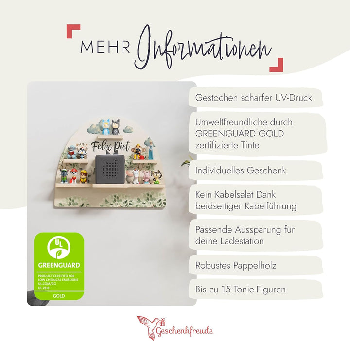 Geschenkfreude Personalisiertes Toniebox Regal für Kinderzimmer - Kinder Wandregal für Tonie Hörfigu