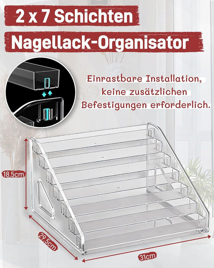 2er-Pack Acryl Nagellack Organizer mit 7 Ebenen Nagellack Aufbewahrung für 168 Flaschen, Klarer Make