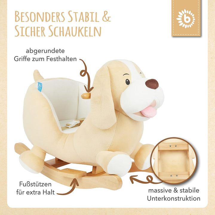 Bieco Plüsch Schaukeltier Hund 'Sam' | Kinder Schaukelstuhl mit Sicherheitsgurt | Baby Schaukel | Sc