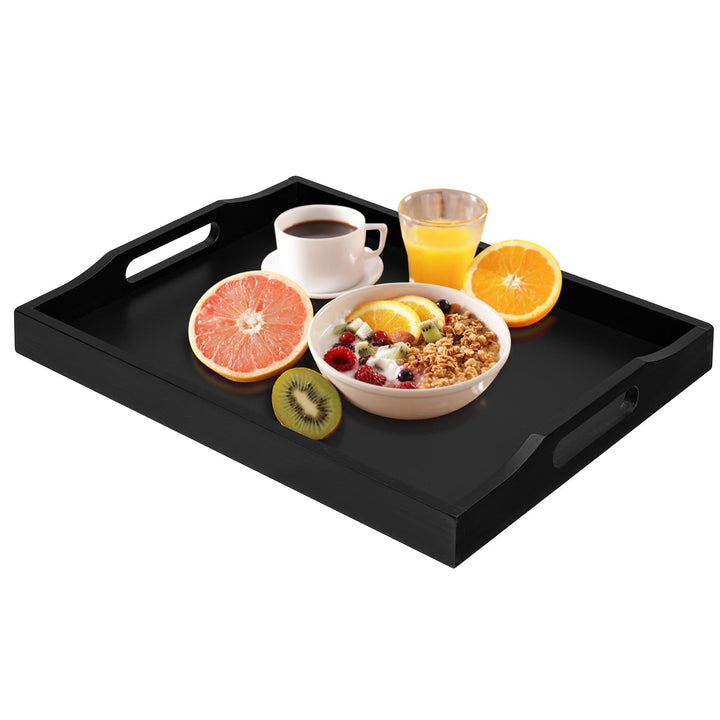RRX Serviertablett mit Griffen,Betttablett für Lebensmittel (Schwarz) | Holzschale für Tee, Snack, A