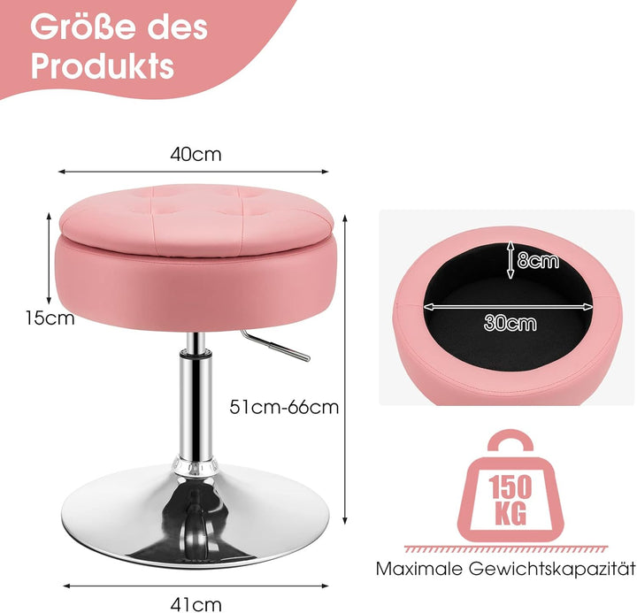 GOPLUS Schminkhocker drehbar, Ottomane mit Deckel, Drehhocker höhenverstellbar 51-56cm für Wohnzimme