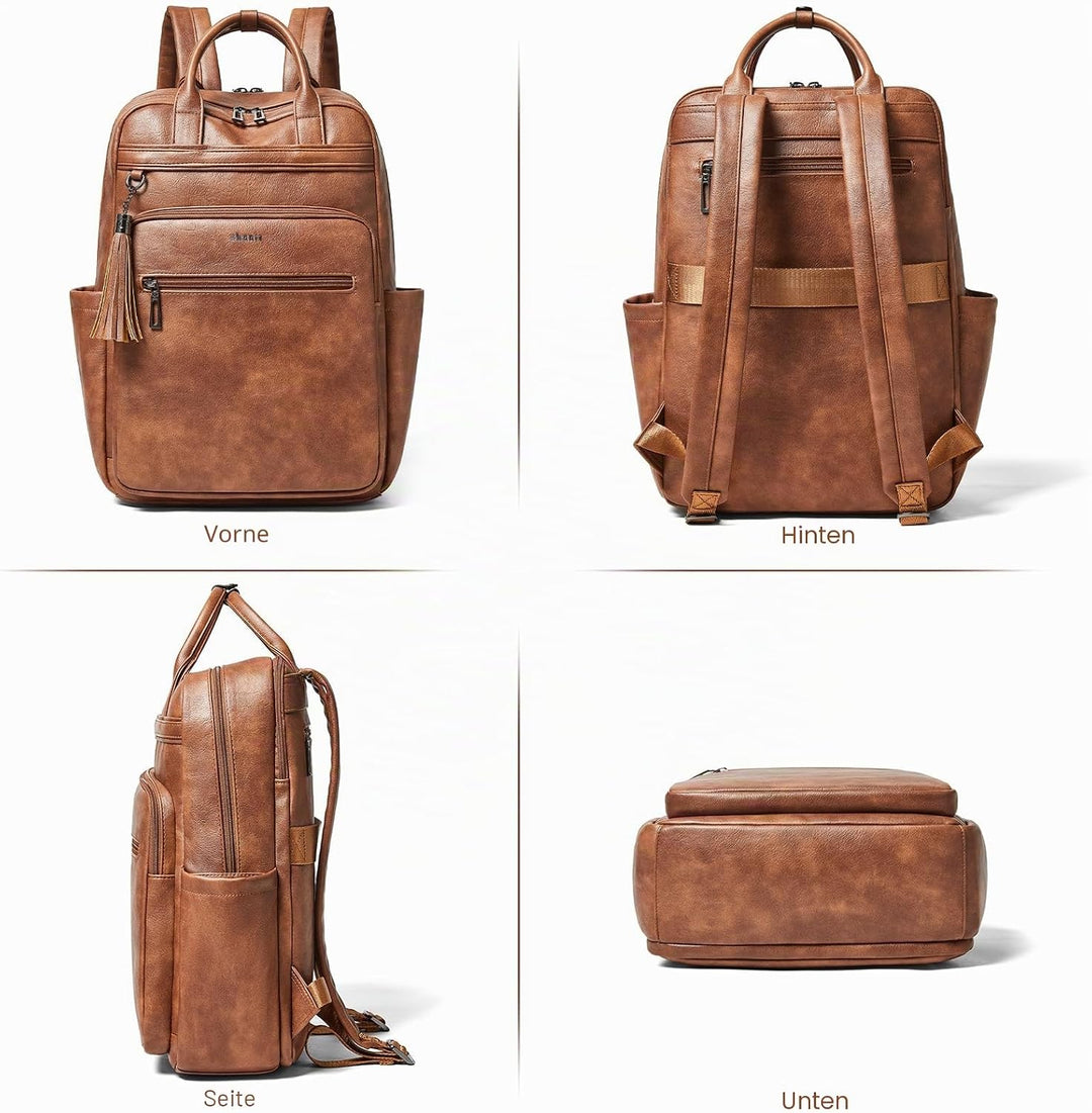Shrrie Rucksack Damen, 15,6 Zoll Laptop Rucksack Leder Wasserdicht mit laptopfach, Computer-Rucksack