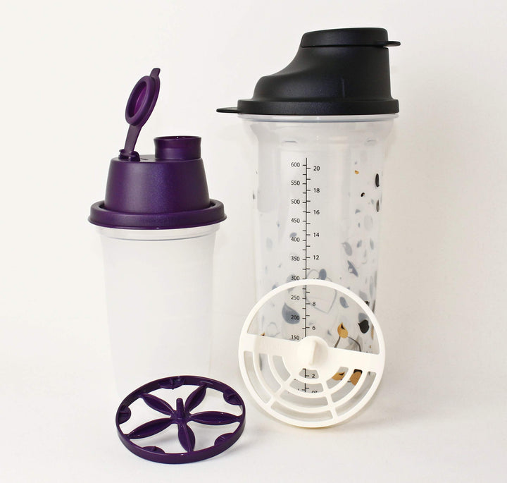 TW Tupperware Backen Mix-Fix 1x 600ml Schwarz + 1x 250ml Violett Shake-It Shaker Messbecher - Mixbec