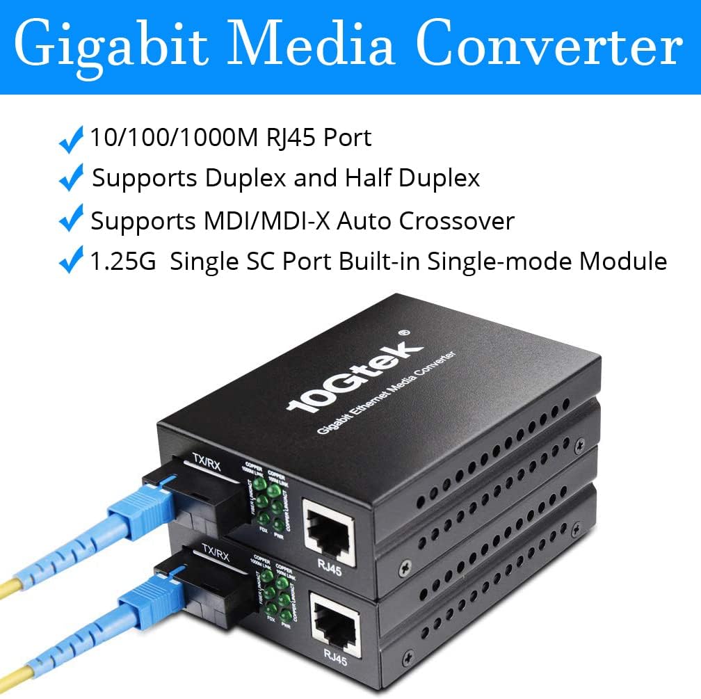 H!Fiber.com EIN Paar Gigabit Ethernet LWL Medienkonverter, Built-in Bidi Singlemode Simplex SC Trans