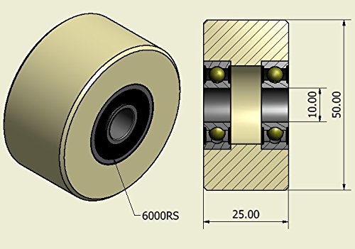 Smart Machines (50-25-10) 4 x 50 mm Durchmesser gefräste Nylon-Rollen hergestellt in der EU (25 mm b