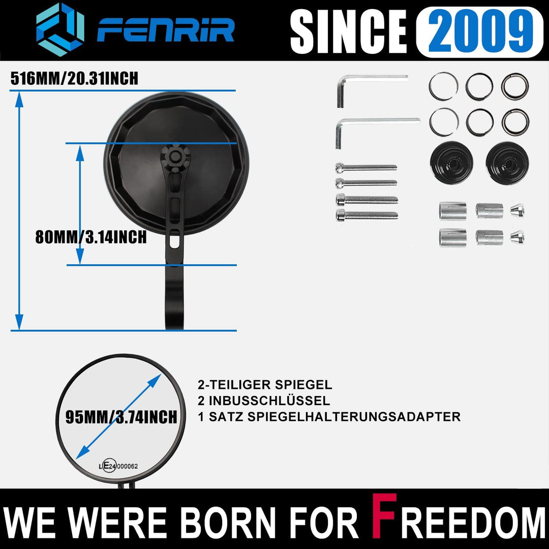 FENRIR E Geprüft E24 Lenkerendenspiegel Motorrad Spiegel Seitenspiegel lenkerende Rückspiegel Blends