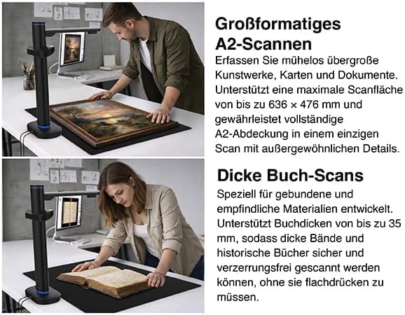VIISAN S48 Duo Professioneller A2/A3 Buchscanner, Dual 48MP CMOS-Sensoren, 600 DPI, Automatisches Gl