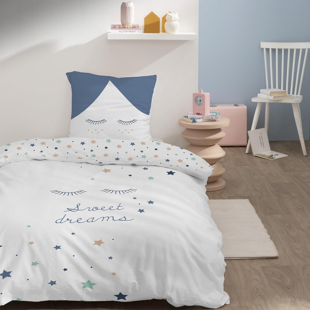 Sterne Mädchen-Bettwäsche Set · Kinderbettwäsche Sweet Dreams · Wende Motiv Wimpern · 2 teilig - Kis