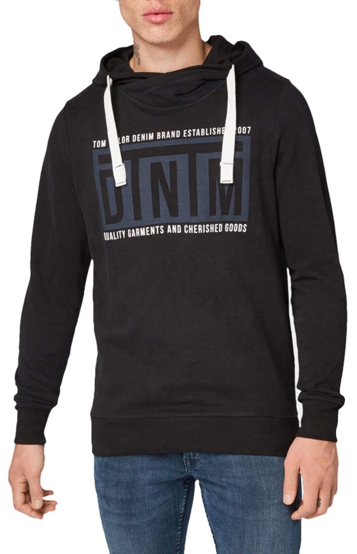 TOM TAILOR Denim Herren Print Hoody Kapuzenpullover, Schwarz (Black 29999), Small (Herstellergrösse: