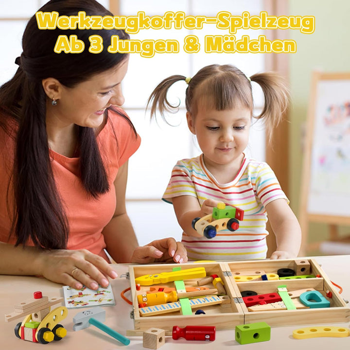 Werkzeugkoffer Kinder Montessori Spielzeug ab 3 Jahre Junge Mädchen Holzspielzeug ,Kinderwerkzeug Le