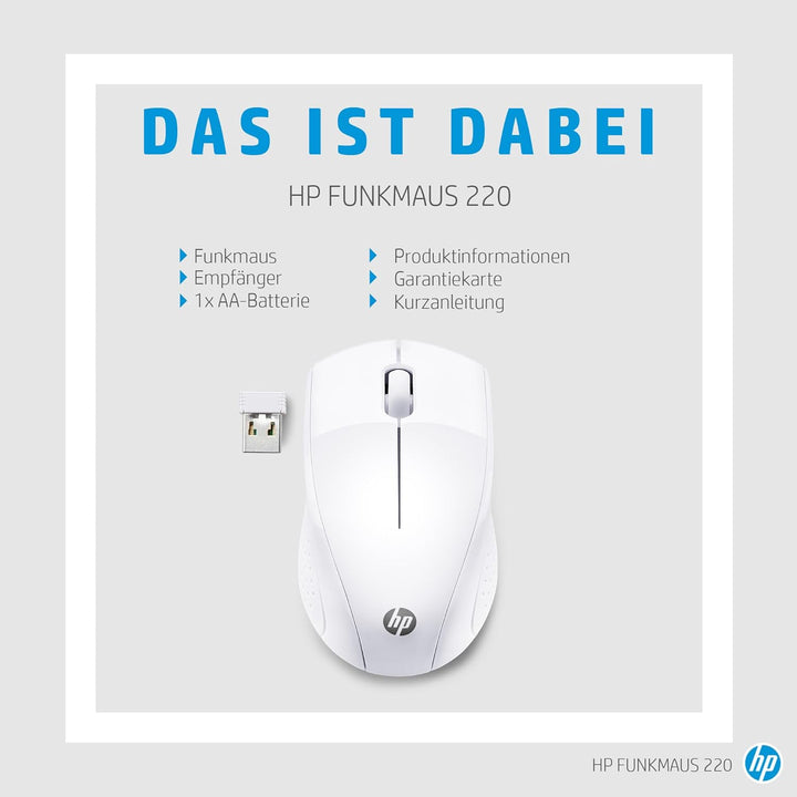 HP Wireless-Maus 220 – 2,4‑GHz Travel‑Funkmaus, beidhandbedienbar, 1600‑dpi Blue‑LED‑Sensor, bis zu