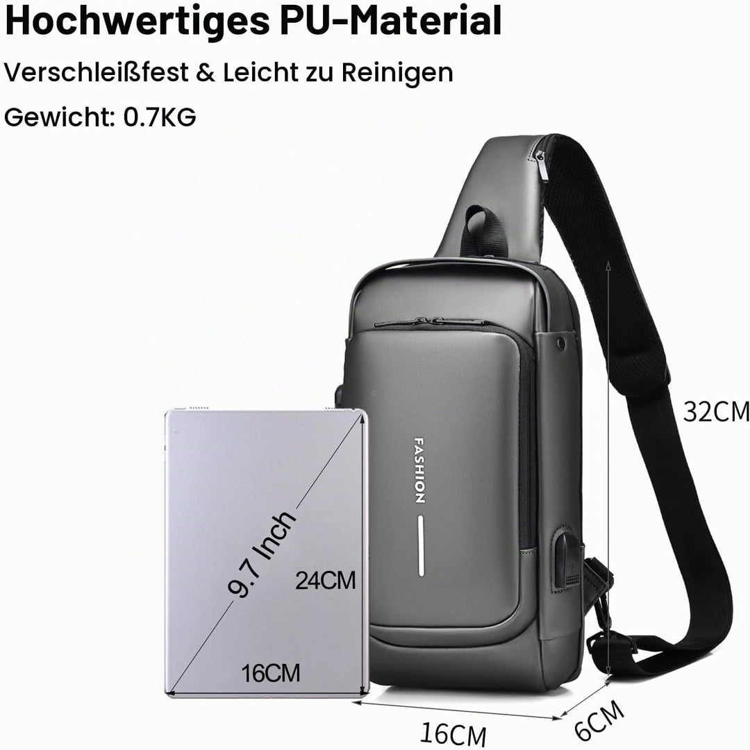 FANDARE Brusttasche Sling Bag Geschäft Schultertasche mit USB-Ladeanschluss Passwortschutz Crossbody