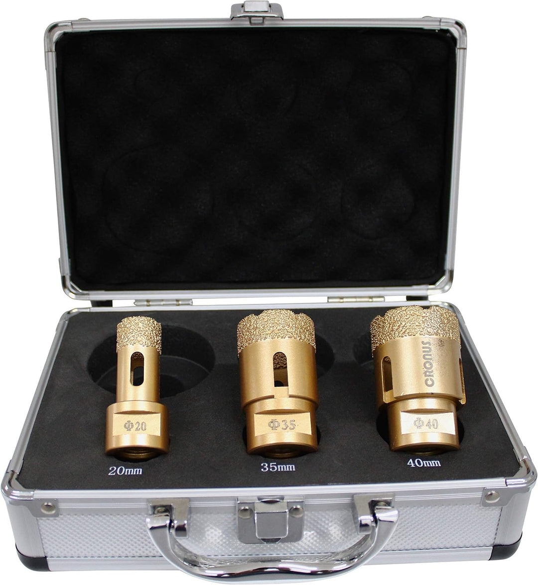 Premium Diamantbohrer CRONUS M14 10mm-65mm Bohrkrone Fliesenbohrer trocken (Set Etui - 6Stk), Set Et