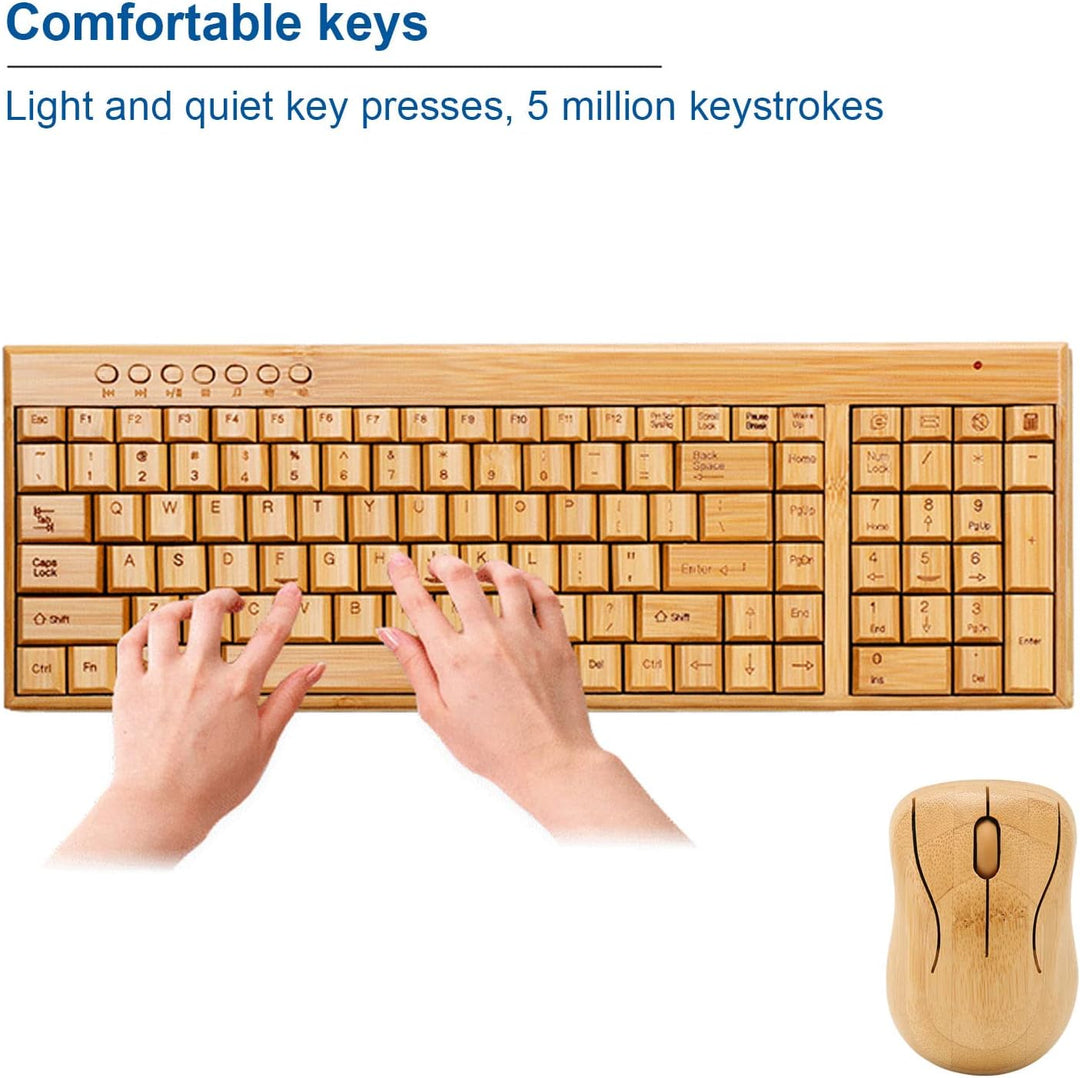 Kabellose Maus-Tastatur aus Bambus, Computer-Steuergeräte aus Holz mit 2,4-GHz-Wireless-Verbindung,