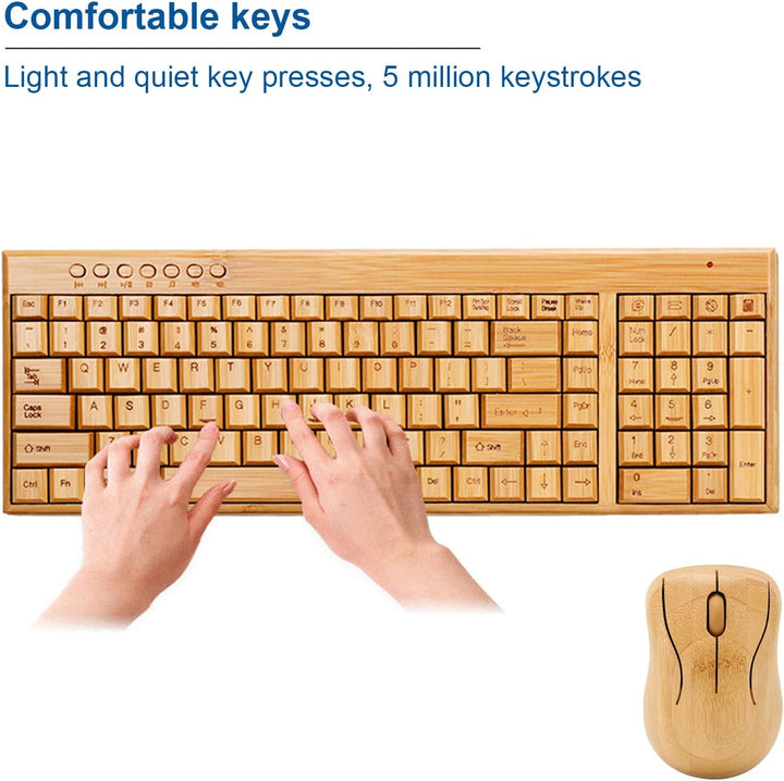 Kabellose Maus-Tastatur aus Bambus, Computer-Steuergeräte aus Holz mit 2,4-GHz-Wireless-Verbindung,