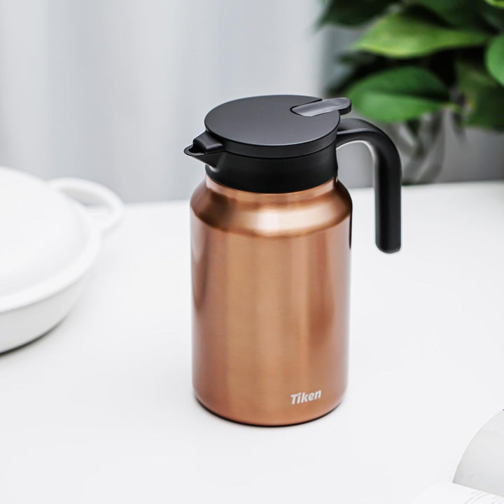 Tiken 1.5L Thermoskanne aus Doppelwandingem Edelstahl Isolierkanne Kaffeekanne mit Quick Tip Verschl