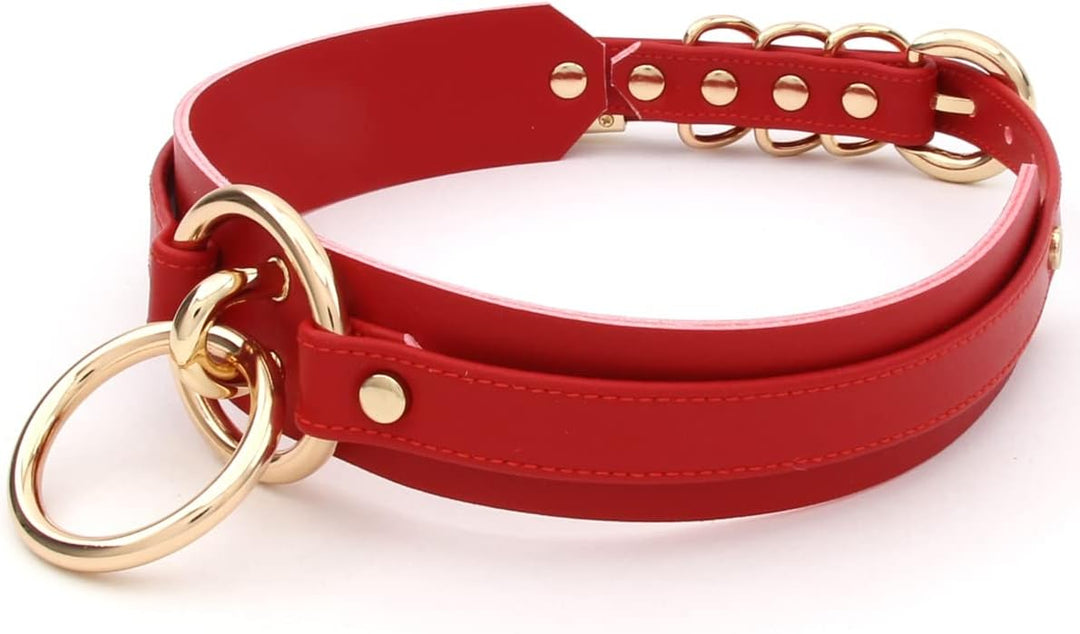 Damen Halsband O Ring Kunstleder Choker Halskette in grosse Grössen Rot Gold, Rot Gold