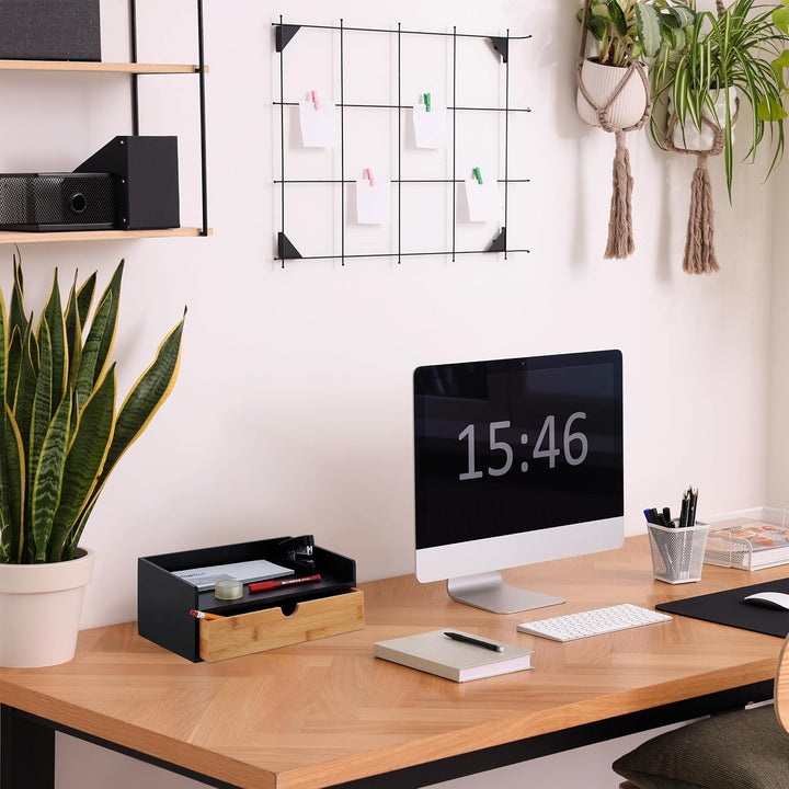 Relaxdays Schreibtisch Organizer, 1 Schublade, DIN A4 Ablage, Bambus, HBT: 11 x 32 x 22 cm, Büroorga