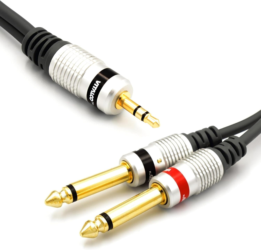 3.5mm auf 2x 6.35mm Klinke Kabel 2m Stereo Aux zu 2x Male Grosse Klinkenstecker Audio Adapter, 2m