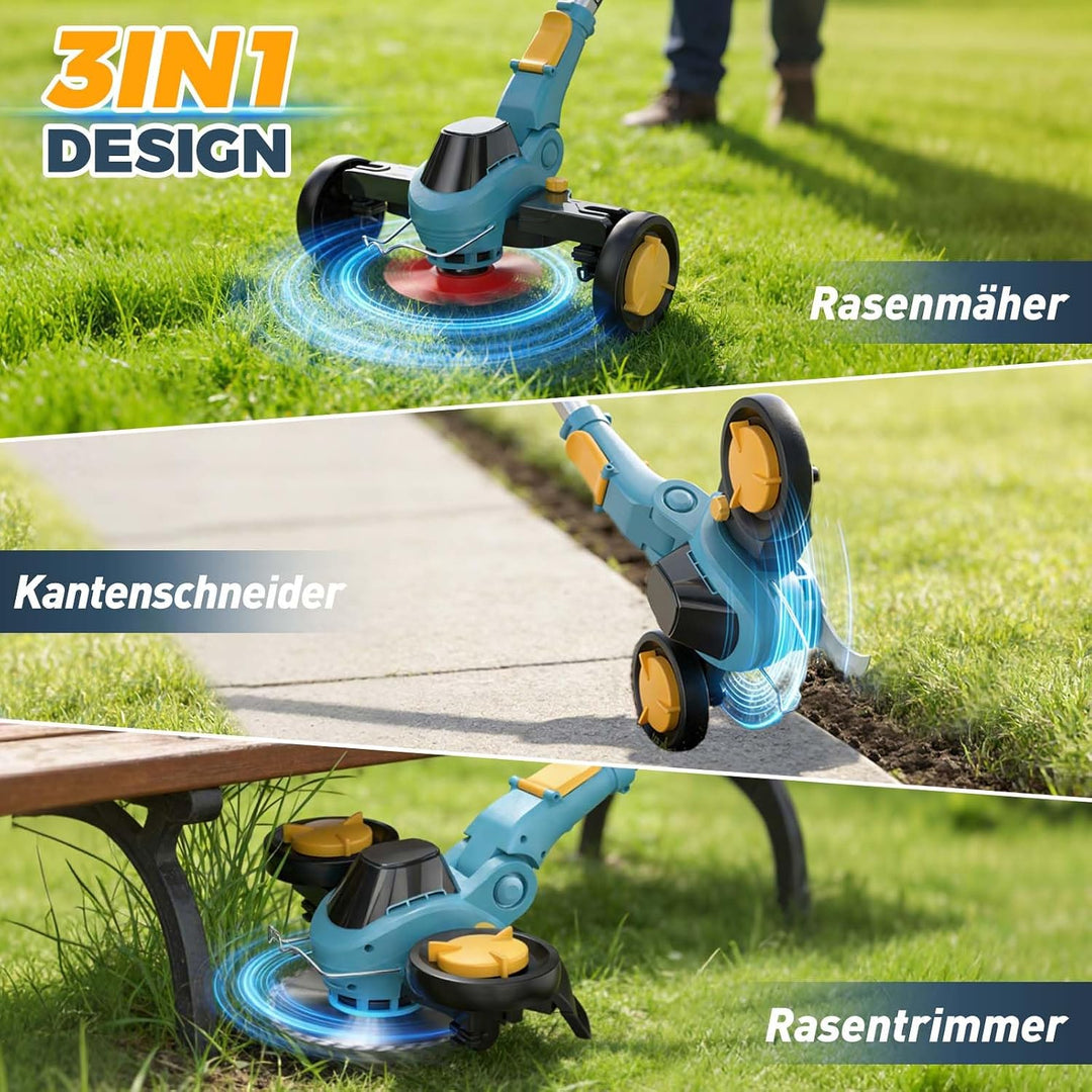 Akku Rasentrimmer für Makita-Akkus, Rasentrimmer mit Unkrautbürste | 2 x 4.0Ah Akku, 4 Klingentypen,