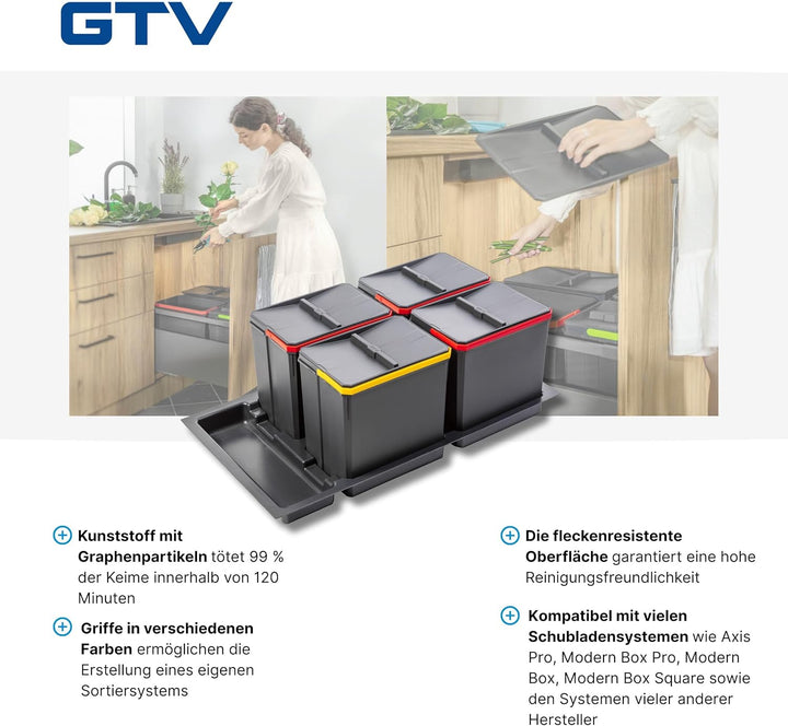 GTV - Abfallsammler Set AxiSpace, für Schubladen und Schränke mit Breite 900 mm, Set Besteht aus Beh