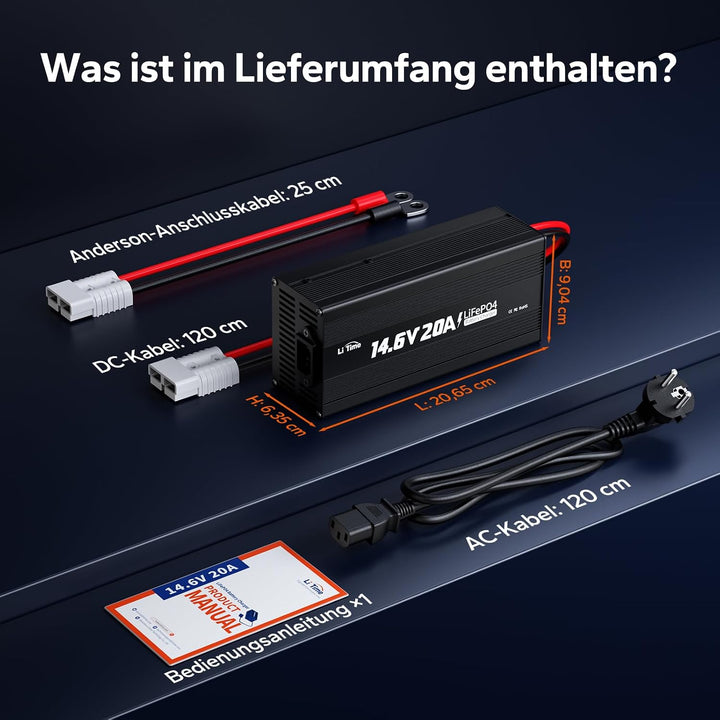 LiTime 14.6V 20A Lithium Batterieladegerät 12V LiFePO4 Batterieladegerät AC-DC Smart Charger mit And