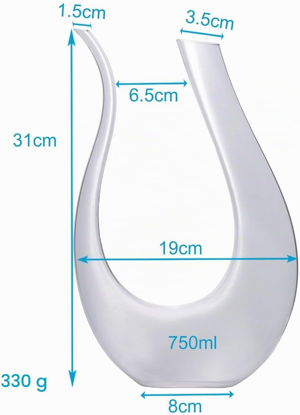 Intirilife Wein Dekanter in U-Form aus Glas in Klar - 750 ml- Weinkaraffe, Rotwein Dekantierer, Wein