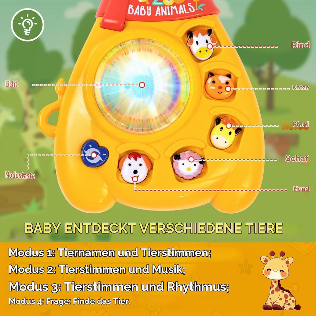 Baby Musikspielzeug Gitarre ab 1 Jahr mit Tiergeräuschen und Licht Montessori Lernspielzeug für Jung