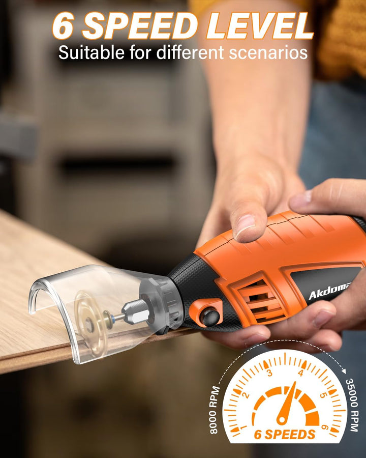 Akdomart Multifunktionswerkzeug, 200W Rotationswerkzeug, Rotary Tool Set con 135 Zubehör, 6 Einstell