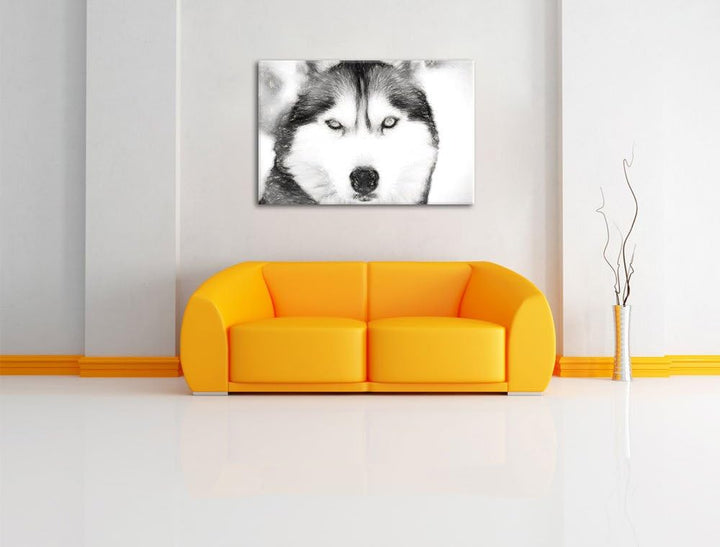 Husky Kohle Effekt, Format: 100x70 auf Leinwand, XXL riesige Bilder fertig gerahmt mit Keilrahmen, K