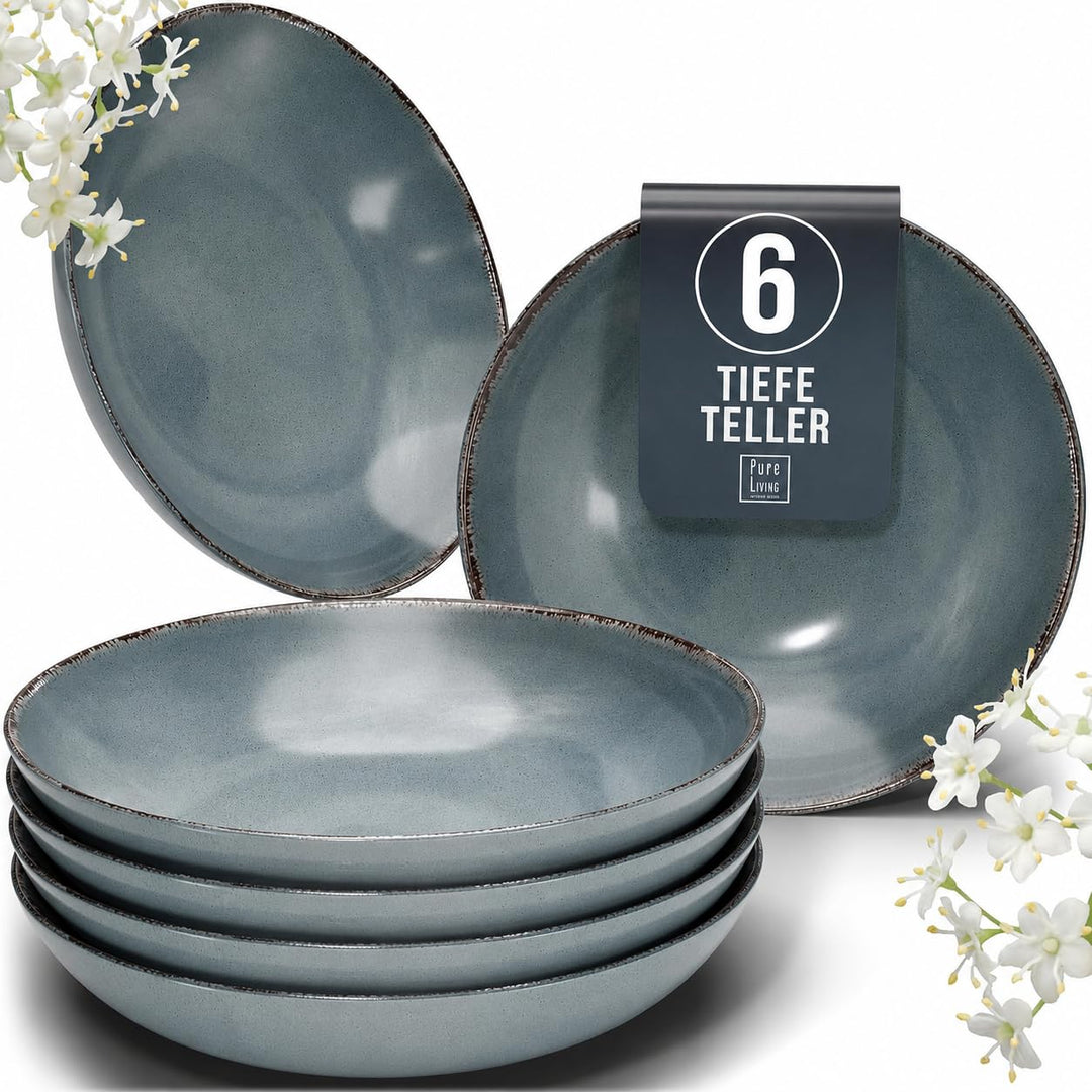 Steingut Suppenteller 6 Pers. Rustic Hochwertiges Landhausstil TEST SEHR GUT Tiefe Teller Set - Krat