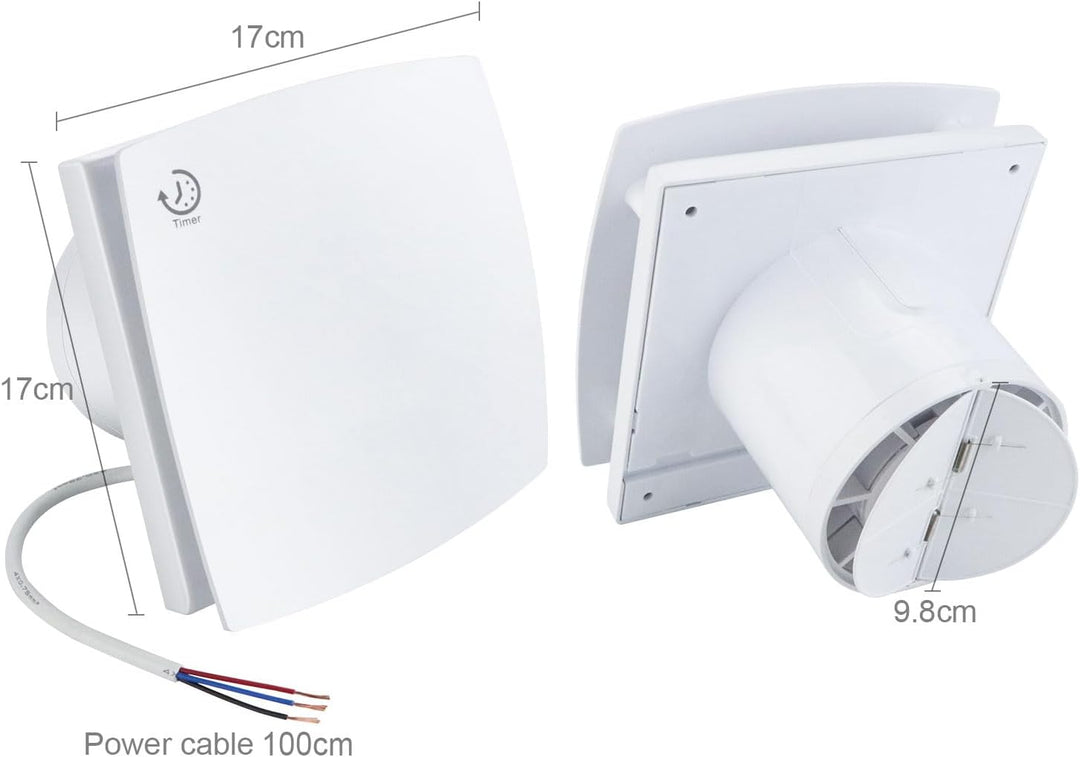 Anesty Badlüfter 100mm mit Nachlauf, 95m³/h 12W Abluftventilator Leiser Wandventilator WandLüfter mi