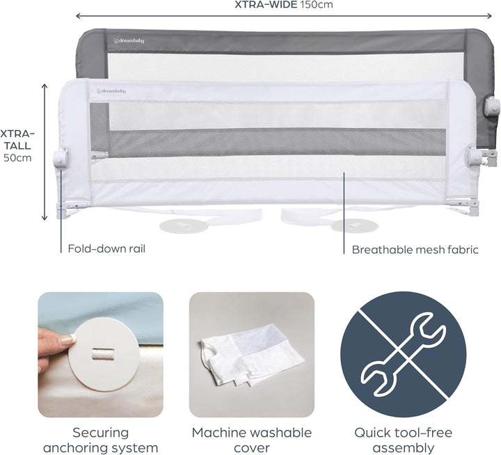 Dreambaby Nicole Bettschutzgitter für Kleinkinder – extra breit 150 cm & 50 cm hoch – einfache Monta