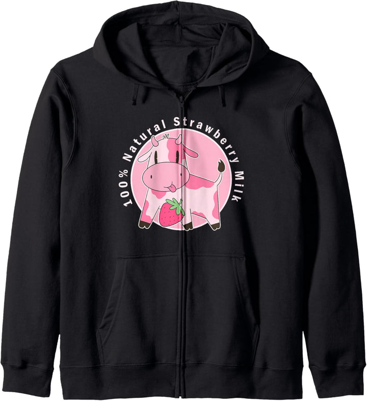Kawaii Cute Pink Cow, Strawberry Milk Girl Kapuzenjacke