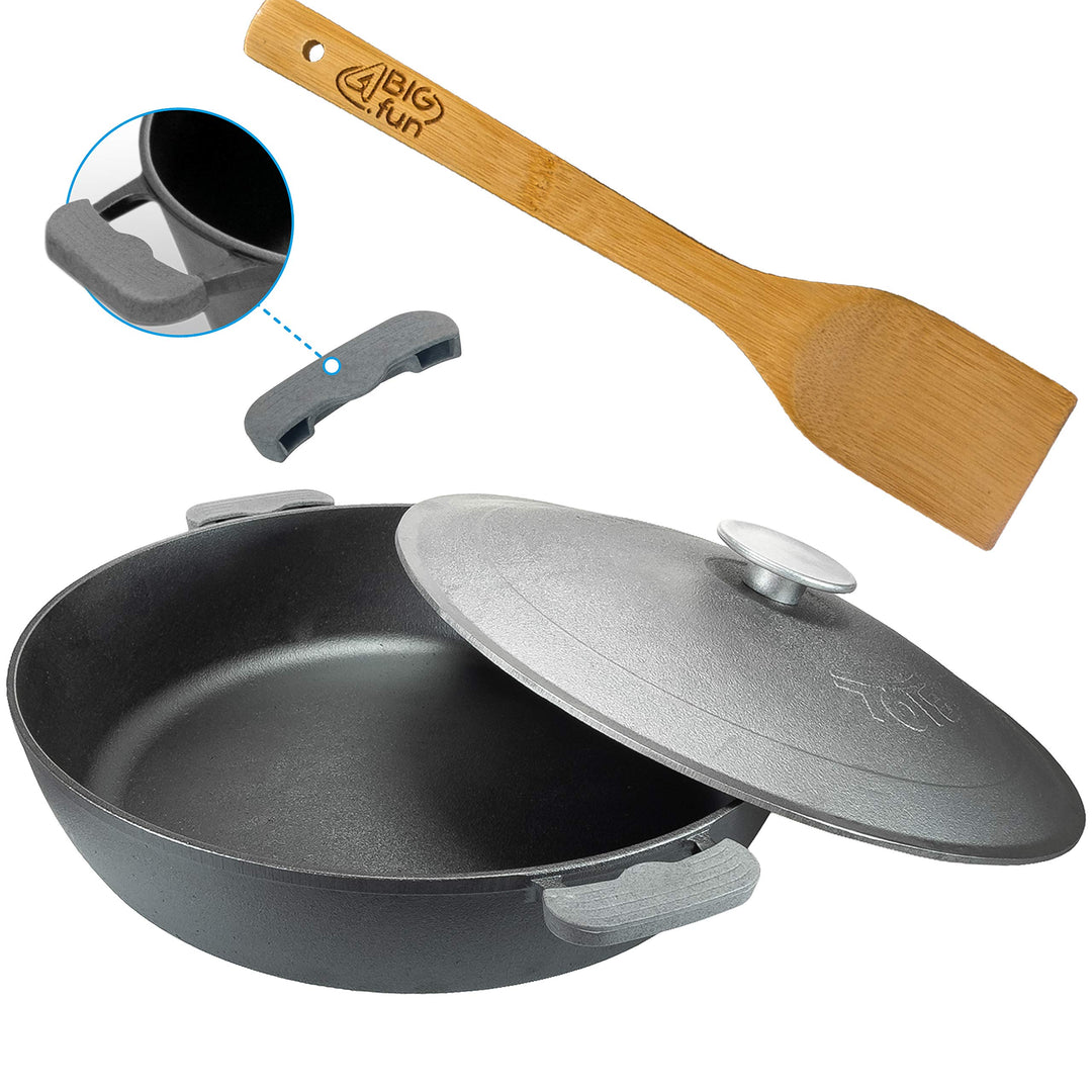 Servierpfanne Bräter aus Gusseisen 36 cm mit Deckel + Pfannenwender Induktion Bratpfanne Braten Brat