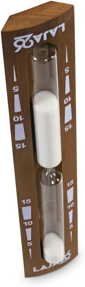 LaJa26 Sauna Sanduhr "Konvex" weisser Sand - FSC Espenholz - Drehgestell aus Holz zur Montage an der