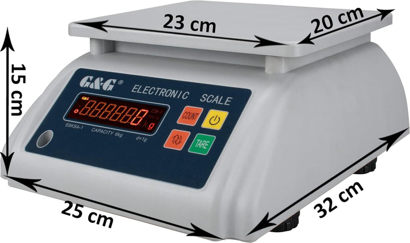 G&G Wasserdichte Waagen (IP67 Schutz), von 0,1g bis 30kg, mit Akku und Netzanschluss 6kg / 1g, 6kg /