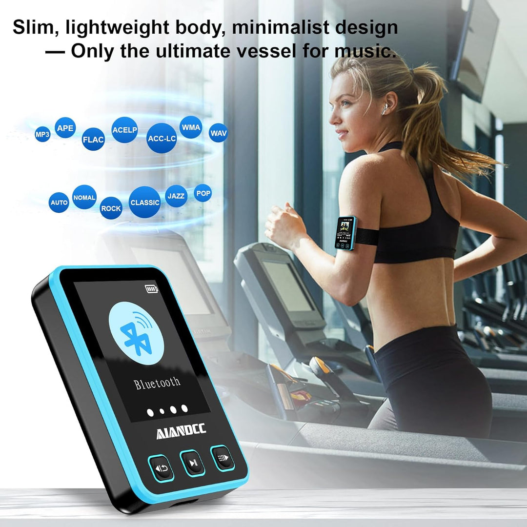 MP3 Player Bluetooth 5.3 mit Sport Clip und Sportarmband, mp3-player mit 1,77 Zoll TFT Farbbildschir