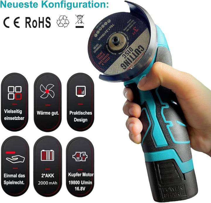 Mini Winkelschleifer,16.8V Akku Mini Flex 28000 rpm/76mm,Professional Mini Akku Winkelschleifer Set