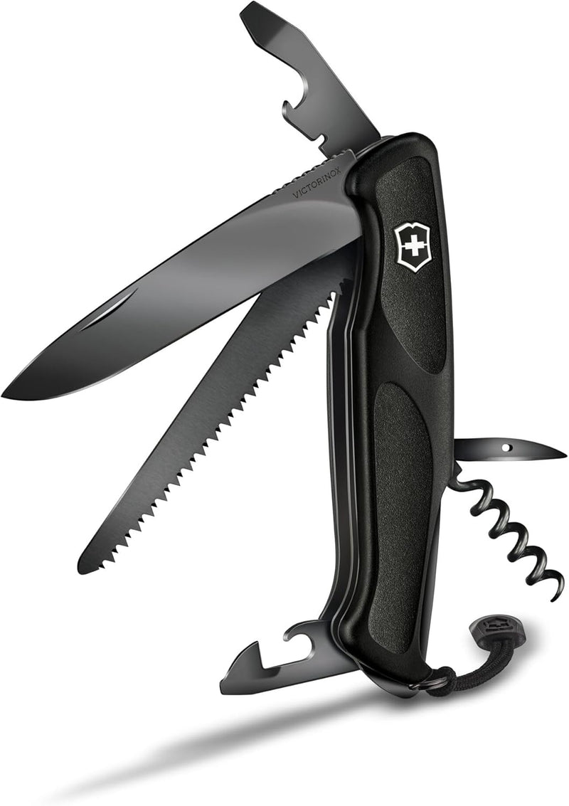 Victorinox Taschenmesser Ranger Grip 55 Onyx Black (12 Funktionen, Festellklinge, Holzsäge), schwarz