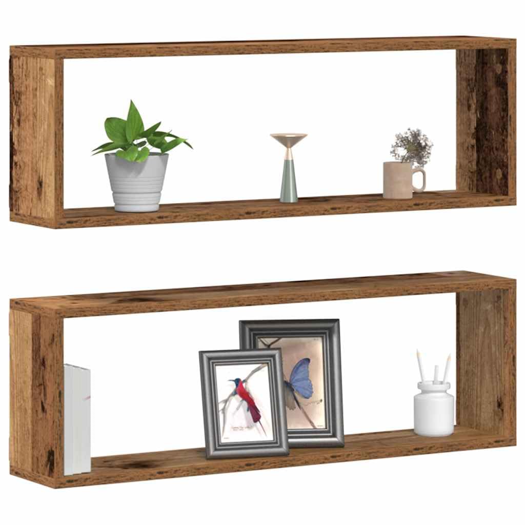 vidaXL Wandregal mit Regal 2 pcs Altholz 80 x 15 x 26 cm Holzwerkstoff, Moderne rechteckige Wandrega