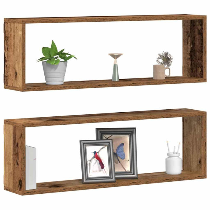 vidaXL Wandregal mit Regal 2 pcs Altholz 80 x 15 x 26 cm Holzwerkstoff, Moderne rechteckige Wandrega