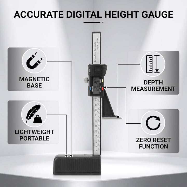 FTVOGUE 0-150mm LCD Digitalanzeigebildschirm Präzisionshöhenöffnung Tiefenmesser mit Magnetfuss