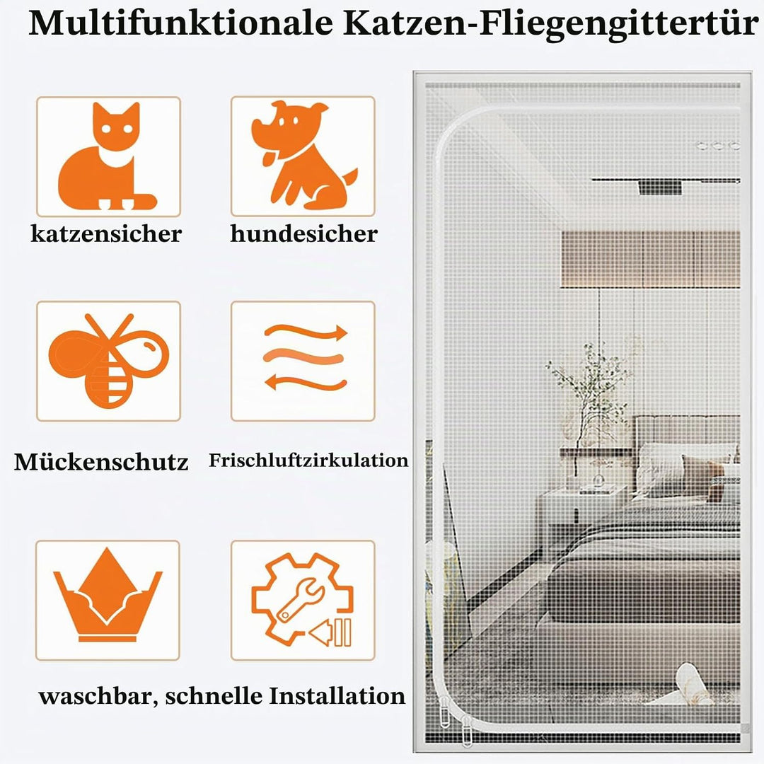 Katzengittertür, iFCOW Kratzfeste Gittertür für Katzen mit Reissverschluss Verhindert, DASS Welpen K