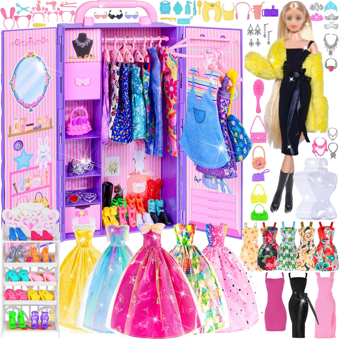 dollbie 11.5 Zoll Mädchen Puppe mit Puppe Kleiderschrank Schrank Playset schliessen Mode Lange Kleid