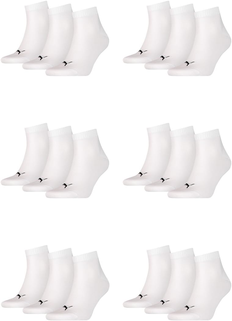 PUMA 18 Paar Unisex Quarter Socken Sneaker Gr. 35-49 für Damen Herren Füsslinge, Farbe:300 - white,