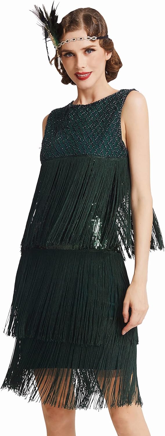 ArtiDeco 1920s Charleston Kleid Damen Knielang Cocotail Party Kleid 20er Jahre Flapper Damen Gatsby
