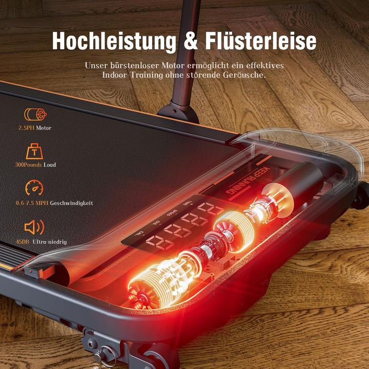 Walking Pad, Laufband für Zuhause mit Neigung, 2.5 PS Leiser Motor, Schlanker Laufband Schreibtisch,